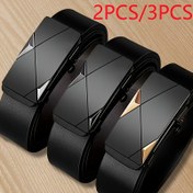 Resim 2'li/3'lü Erkek Otomatik Tokalı Kemer - Zarif Siyah Suni Deri, Altın Tonlu Donanım Detayları, Rahat ve Dayanıklı Tasarım, Ayarlanabilir Genişlik ve Yükseklik, Kot Pantolon, İş, Resmi ve Günlük Giyim için, Çok Yönlü Aksesuar | Şık Kemer Tasarımı | Metalik Renk 