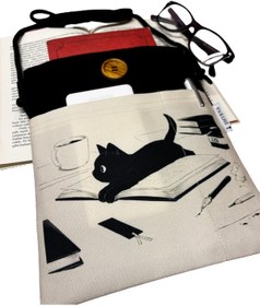 Resim Genel Markalar Askılı Kitap / Tablet / Ebook Çantası – Kılıfı ( Kedi Kitap Kahve ) 