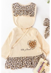Resim Babymod Leopar Baskılı 5 Parça Kız Bebek Hastane Çıkışı Bebek Takımı Krem 