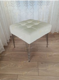 Resim Modern Dilim Puf Ayakucu Puf Gümüş Metal Ayak 45 45 Beyaz 