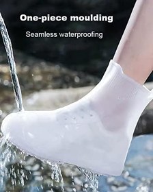 Resim lifcasual Yağmur çizmeleri yağmur geçirmez kum geçirmez kalınlaşmış silikon ayakkabı kapakları açık kamp yeniden kullanılabilir kaymaz yağmur çizmeleri,White S 