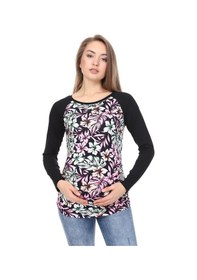Resim Luvmabelly Myra2353 Siyah Çiçekli Çizgili Parçalı Hamile Tshirt 