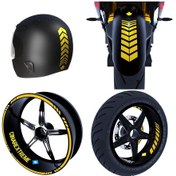 Resim Moto Rider 4'lü Sticker Seti Reflektif Sarı İç Dış Jant Şeridi Kask Ve Çamurluk Çınar Extreme 