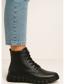 Resim Hakiki Deri Fermuarlı Kadın Bot Kaymaz Kauçuk Taban, Rahat Ve Şık Siyah 