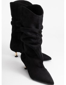 Resim Steın Siyah Süet Sivri Burunlu Körüklü Kadın Kısa Çizme Siyah Süet 