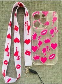 Resim İphone 14 Plus Uyumlu Barbie Özel Tasarım Telefon Boyun Askılı Set Kılıf 
