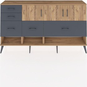 Resim Arges Konsol 3 Raflı 5 Çekmeceli 3 Kapaklı 176x30x99 Çam-çam/antrasit Atlas Çam/antrasıt - Atlas Çam 