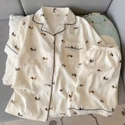Resim Yazlık Yeni Açık Kardigan Tatlı Bayan Kısa Kollu Şort Pijama Takımı 
