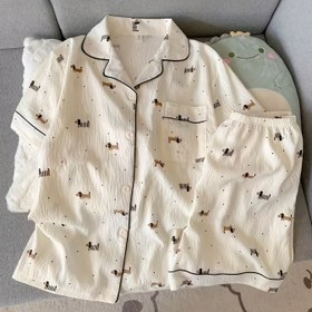 Resim Yazlık Yeni Açık Kardigan Tatlı Bayan Kısa Kollu Şort Pijama Takımı 