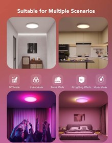 Resim RGBIC Smart Tavan Lambası, 24W, 16 Milyon Renk, Kısılabilir, Alexa & Google Assistant Uyumu 