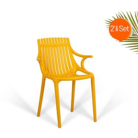 Resim Monaco Lüks Cafe Ve Balkon Sandalyesi 2'li Set Sarı 