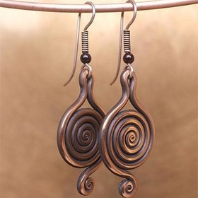 Resim Bohem Retro Tarzı Spiral Su Damlası Şeklinde Küpeler, Kadınlar için Antika Bakır Kaplama Kompozit Metal 