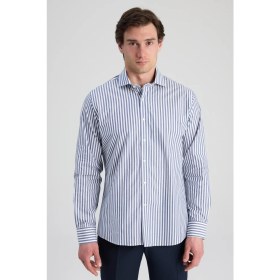 Resim D'S Damat Slim Fit Lacivert Gömlek Erkek Modern Stil Çizgili Desen S Beden 