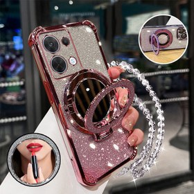 Resim Redmi Note 13 Pro 4G 5G /note 13 Pro+ Telefon Kılıfı Dört Köşe Hava Yastıklı Simli Makyaj Aynası Tutucu Yeni Şeffaf Kristal Bileklik 