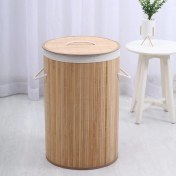 Resim Homi BA1315N Bambu Kapaklı El Yapımı Çamaşır Sepeti, Ahşap, 35X35X60 cm 
