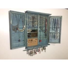 Resim MONTEMO Ahşap Takı Dolabı-mücevher Dolabı-aksesuar Dolabı-aynalı Dolap-doğal Ahşap-düzenleyici Dolap 