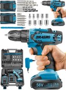 Resim Dragro Alman Drg-krc 58 V 5 Ah Darbeli Bakır Sargılı Metal Şanzuman Şarjlı Çift Akülü Vidalama Matkap Mavi Fişli 