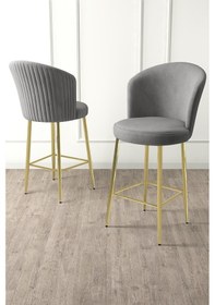 Resim Canisa Fora Serisi Ada Mutfak Bar Sandalyesi Gold Kaplama Metal Ayaklı Babyface Kumaşlı 1 Gri Sandalye Sandalye Gri Ayaklar Gold 