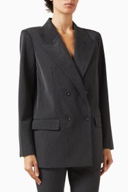 Resim Oversize Çift Düğmeli Blazer, Modern Güç-Şık Kadın Ceket - Koyu Gri / S 