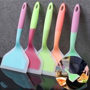 Resim Çok fonksiyonlu silikon spatula, ısıya dayanıklı yapışmaz tava ve tavaya uygun pişirme aracı, geniş ağzı tasarımı pizzalar için, barbekü bifteği, krep çevirme, dayanıklı mutfak aleti, pil gerektirmeyen, ev mutfağı ve açık hava yemekleri için ideal 