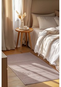 Resim Lidya Bukle Jüt Çizgili Halı Kaydırmaz, Kadife Hissi, Kolay Temizlik, Antibakteriyel, Modern Kahverengi 