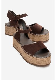 Resim Serez Kahve Süet Hakiki Deri Kadın Hasır Dolgu Taban Sandalet Kahverengi 