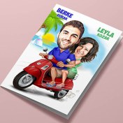 Resim Scooter Süren Çiftler Karikatürlü Tebrik Kartı 