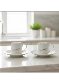 Resim 2 Kişilik Kahve Fincan Takımı Atatürk İmzalı Beyaz 
