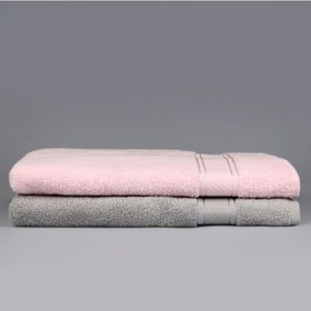 Resim İkili Banyo Havlusu Pembe - Gri 