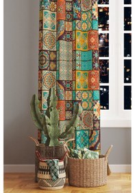 Resim Osmanlı Desenli Süet Oturma Odası Salon Fon Perde Baskılı Ekstrafor Büzgü Tek Kanat Prd-1084 Çok Renkli 