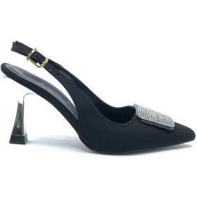 Resim Feles Taş Toka Detaylı Arkası Açık Stiletto Kadın Topuklu Ayakkabı Siyah 