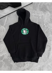 Resim Tua Moda Üç İplik Penye Uzun Kol Kapşonlu Sweatshirt - Siyah Siyah 