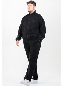 Resim Maraton Sportswear Büyük Beden Erkek Dik Yaka Düz Paça Reglan Kol Basic Siyah-Siyah Eşofman Takımı 22392-Siyah-Siyah 