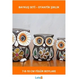 Resim Doğal Ahşap 3'lü Baykuş Figürü Seti Dekoratif Aksesuar 1 Adet 