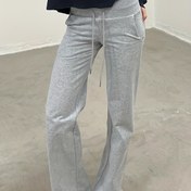 Resim Şık Gri Polyester Jogger Pantolon, Beli İpli ve Yan Cep Detaylı - Düz Bacak, Bahar/Yaz için Rahat Giyim 