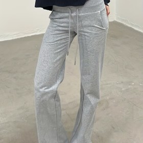 Resim Şık Gri Polyester Jogger Pantolon, Beli İpli ve Yan Cep Detaylı - Düz Bacak, Bahar/Yaz için Rahat Giyim 