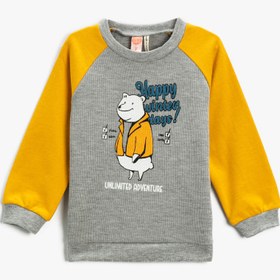 Resim Erkek Bebek Bisiklet Yaka Baskılı Sweatshirt Uzun Kollu 