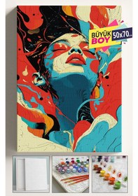 Resim Sayılarla Boyama Seti Numaralı Tuval Fırça Boya Dahil Kasnaklı Set 50x70 Cm - Bohem Kadın 