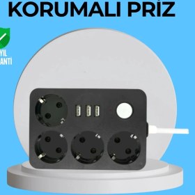 Resim İlk El Grup 3 USB Çıkışlı 4’lü Akıllı Priz 2500W 2 Metre Kablo 