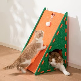 Resim Ekstra Büyük L Şeklinde 2'si 1 Arada Kedi Tırmalama Tahtası - Dayanıklı Keçe Malzeme, Çizilmeye Karşı Dirençli ve Tüy Dökmeyen, Sağlam Yapı, Ev Kedilerinin Tırmalaması, Dinlenmesi ve Oynaması İçin Mükemmel 