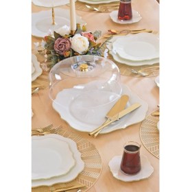 Resim Glore Lotus Krem Cam Kek Fanusu Altın Yaldızlı 