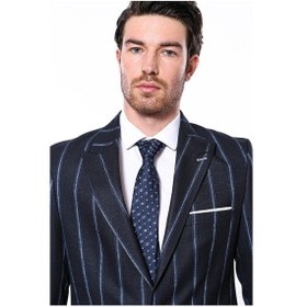 Resim Wessi Çizgili Lacivert Slim Fit Ceket Siyah 