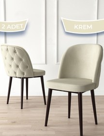 Resim Canisa Kage Serisi 2 Adet Krem Mutfak Sandalyesi Kapitoneli Kahve Metal Ayak 1. Sınıf Babyface Kumaş 