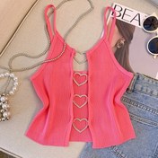 Resim Back Heart Decor Cami Üstü, Bahar ve Yaz için Seksi Düz Ribsiz Crop Kolsuz Üst, Kadın Giyim 