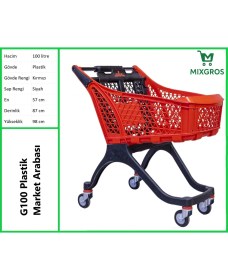 Resim G100 Plastik Market Alışveriş Arabası 100 Litre Kırmızı 