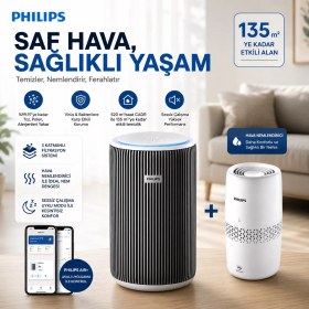 Resim Philips 135 M² Hepa Nemlendirici Akıllı Sensörlü Hava Temizleyici Cihaz Beyaz Ev Ofis 