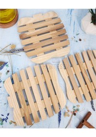 Resim Nergis Ahşap Tencere Tava Çaydanlık Atlığı Nihale Seti 3 Lü Set 