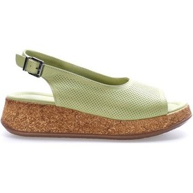 Resim Hakiki Deri Kadın Dolgu Topuk Ayakkabı 227za15319-1 Yeşil 