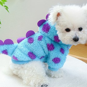 Resim Küçük Dinozor Şekilli Evcil Hayvan Hoodie, Bahar, Sonbahar ve Kış İçin Kalınlaştırılmış Sıcak Köpek Tulum Ceket, Yılbaşı Hediyesi İçin 