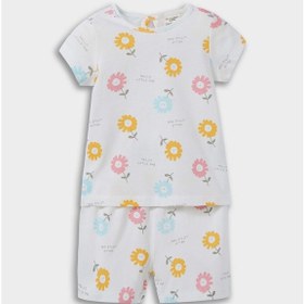 Resim Defacto Kız Bebek Pijama Takımı Çiçek Desenli Kısa Kollu Penye Üst Beli Lastikli Şort E9694a525smwt47 Beyaz 